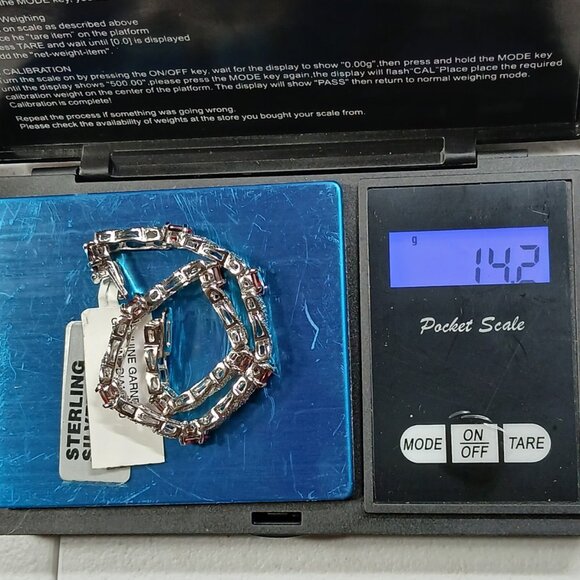 .925 Sterling Silver Garnet & Diamond Tennis Bracelet 7½" Light Red NWT FMC - Picture 2 of 9